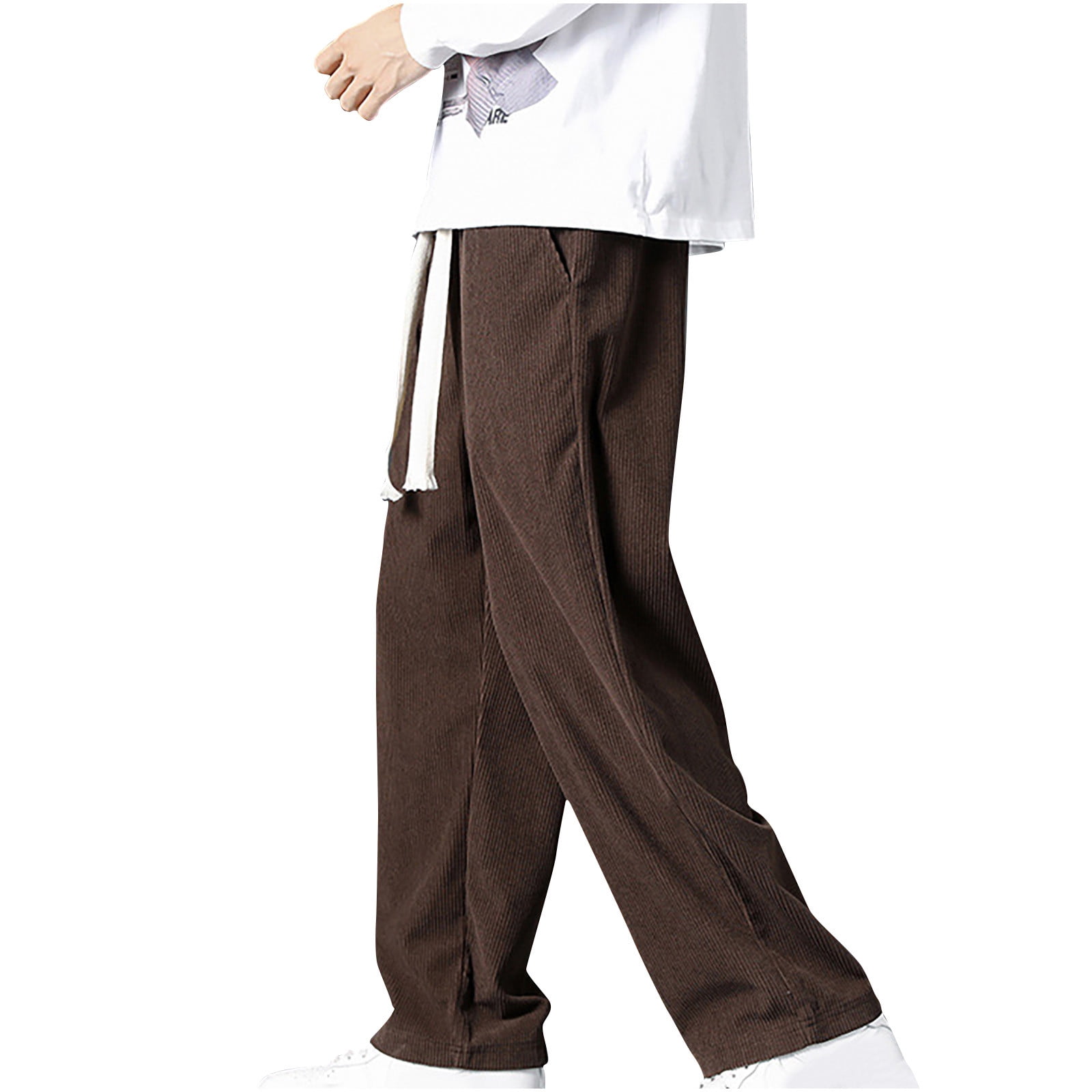 Men S Corduroy Pants Elastic Waist Drawstring Straight Legs Pants