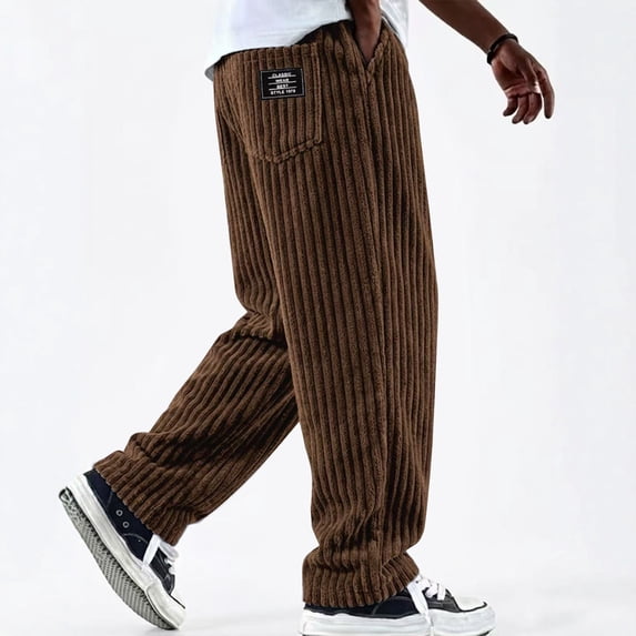 Men's Corduroy Pants, Elastic Waist Straight Leg Casual Trousers with Ribbed Texture, Retro Style Streetwear Pants for Everyday Wear Coffee XXXXL