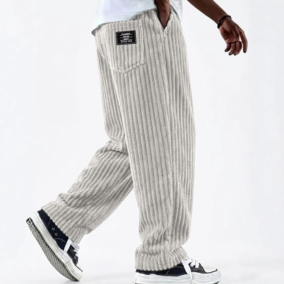 Men's Corduroy Pants, Elastic Waist Straight Leg Casual Trousers with Ribbed Texture, Retro Style Streetwear Pants for Everyday Wear Grey XXXXL