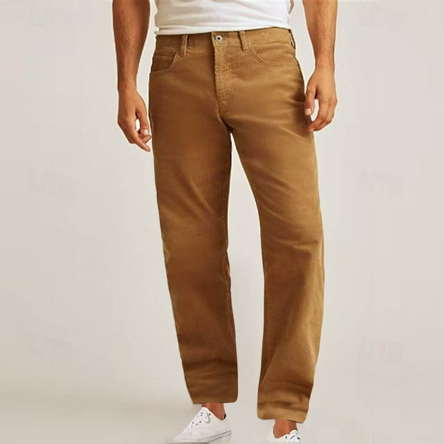 Men's Corduroy Pants Pleated Front Regular Fit Elastic Waist Classic ...