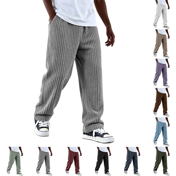 Men's Corduroy Pants Ribbed Texture Straight Leg Retro Streetwear Casual