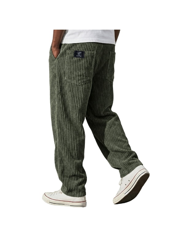 Men's Corduroy Pants Stretch Relaxed Tapered Fit Pleated Trousers Stretch Corduroy, Italian Style, Front Pleats, Side Elastic, Pocket, Fall Winter Pants Army Green XL