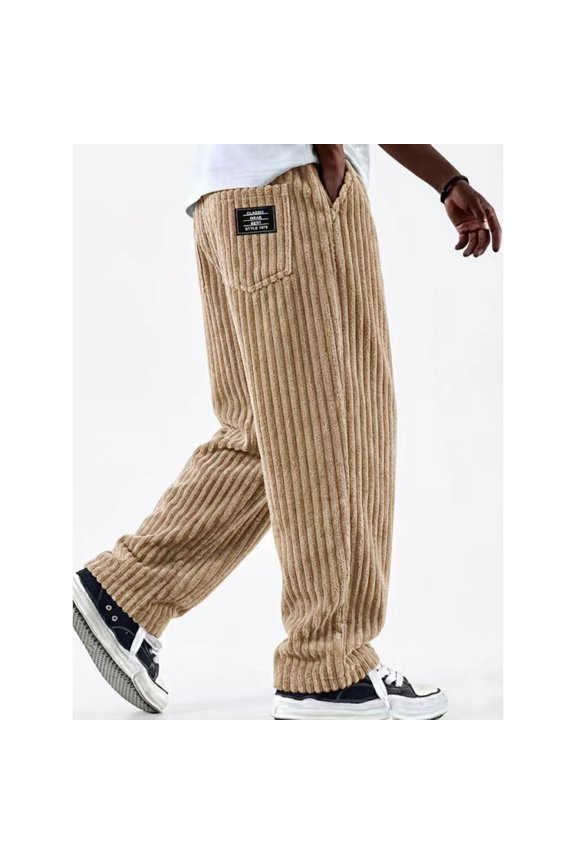 Men's Corduroy Pants Wide Leg Straight Casual Baggy Fashion Sweatpants Vintage Elastic Waist Drawstring Trousers 2026 Brown 3XL