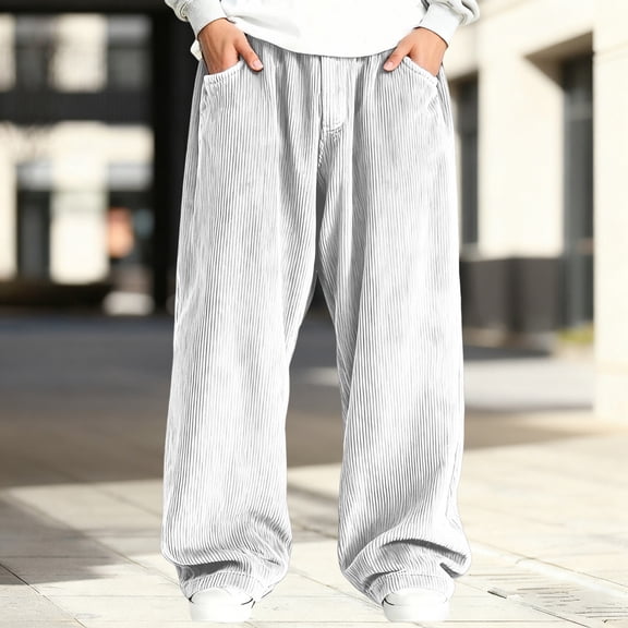 Men's Corduroy Pants with Pockets Mens Relaxed Fit Pants Loose Fit Wide Leg Pants Jogger Sweatpants for Men Men Baggy Sweatpants