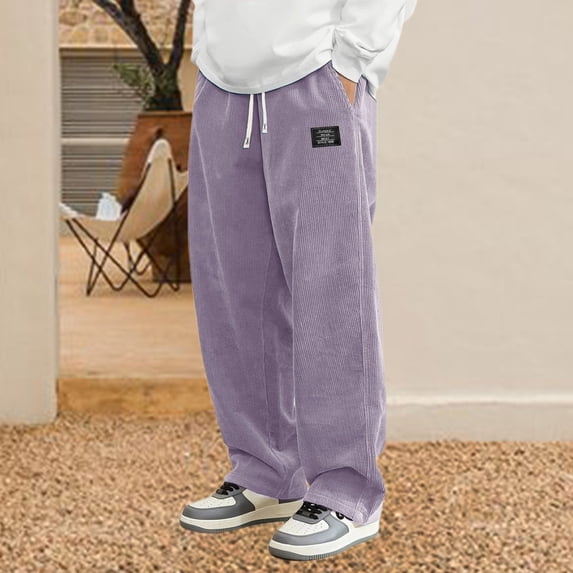 Men's Corduroy Pants with Pockets Mens Relaxed Fit Pants Wide Leg Sweatpants Men Joggers Pants Lounge Pants Men