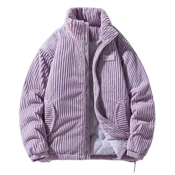 Men's Corduroy Puffer Jacket Zip Up Stand Collar Vintage Padded Warm Fall Winter Casual Outerwear with Pockets