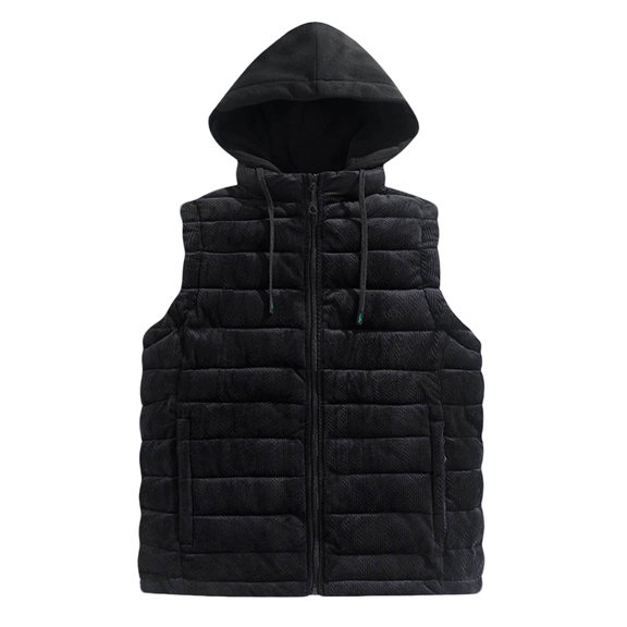 Men’s Corduroy Puffer Vest Thick Fleece Lined Hooded Sleeveless Winter Jacket Insulated Quilted Outdoor Warm Vest with Zipper Pockets