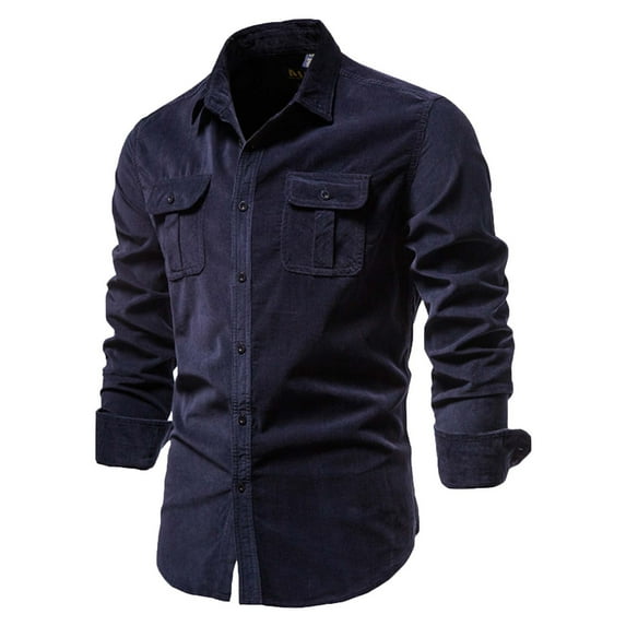 Men's Corduroy Shirt Casual Long Sleeve Button Down Lightweight Shirt Solid Color Regular Fit Shacket Jacket with Pocket
