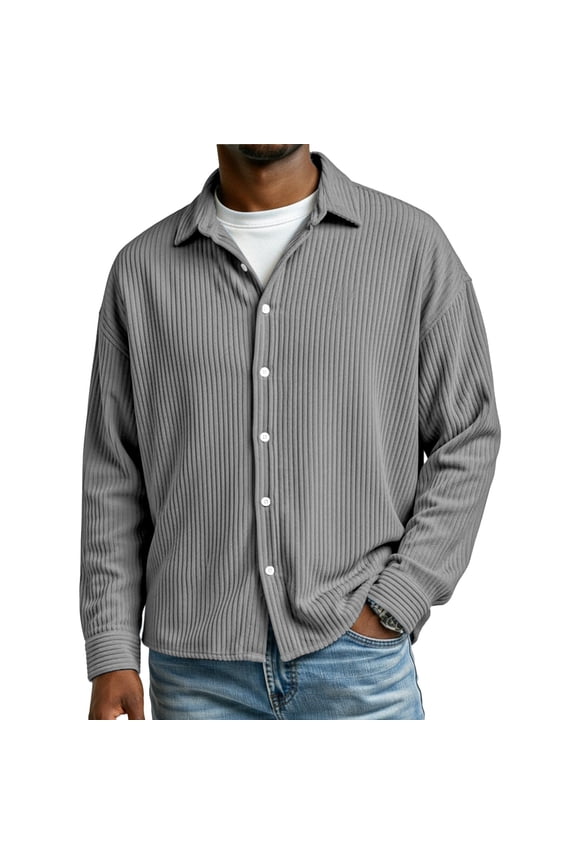 Men's Corduroy Shirt Jacket - Casual Solid Color Long Sleeve Shacket Lightweight Overshirt for Layering, Outdoor Wear, and Stylish Casual Look,Gray,XL