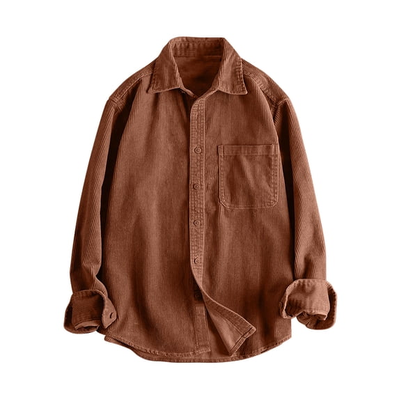 Men's Corduroy Shirt Jacket Vintage Fashion Long Sleeve Solid Color Button Down Shackets Fall Winter Lightweight Loose Fit Outerwear Coat with Pockets