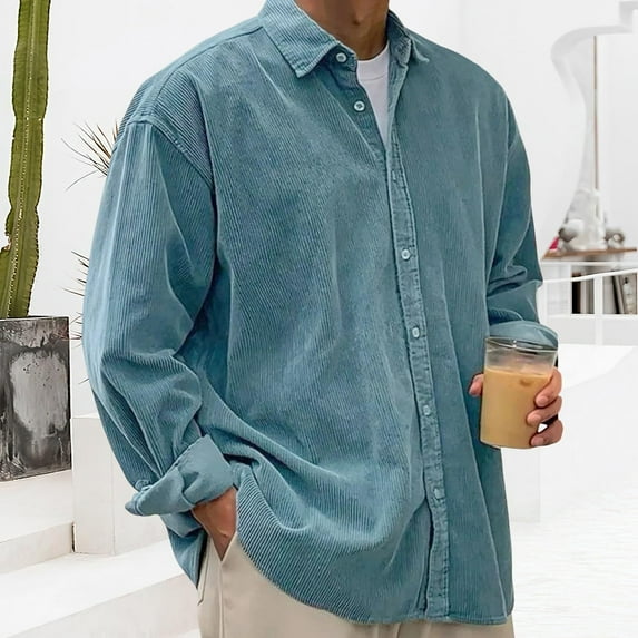 Men's Corduroy Shirt Long Sleeve Button Down Casual Workwear Shirts