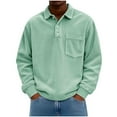 thumbnail image 1 of Men's Corduroy Shirt Solid Long Sleeve Quarter Button Lapel Ribbed Pullover Top with Pocket Green M, 1 of 6