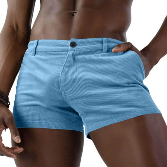 Men's Corduroy Shorts 3 Inch Casual Elastic Waist Drawstring Lightweight Summer Beach Shorts Blue
