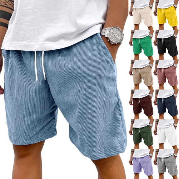 Men's Corduroy Shorts Casual 7 Inch Elastic Waist Drawstring Mens Shorts With Pockets Green L