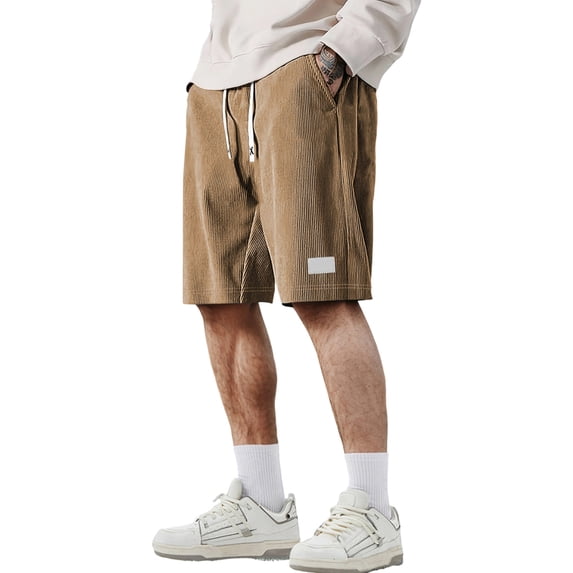 Men's Corduroy Shorts Casual Elastic Waist Drawstring Lightweight Summer Beach Shorts Brown XL