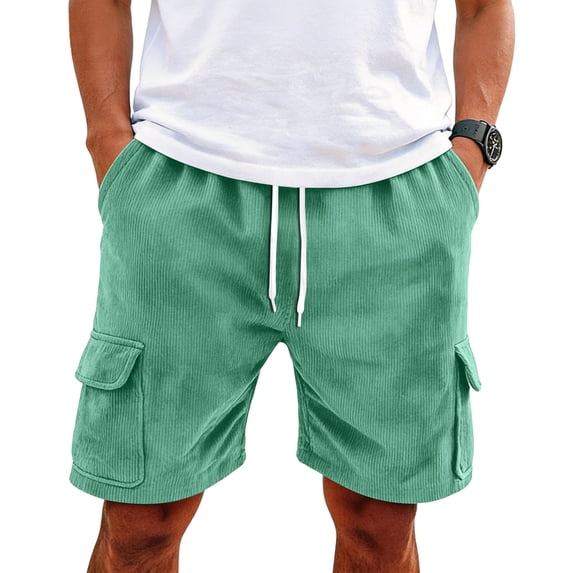 Men's Corduroy Shorts Casual Elastic Waist Drawstring Lightweight Summer Beach Shorts