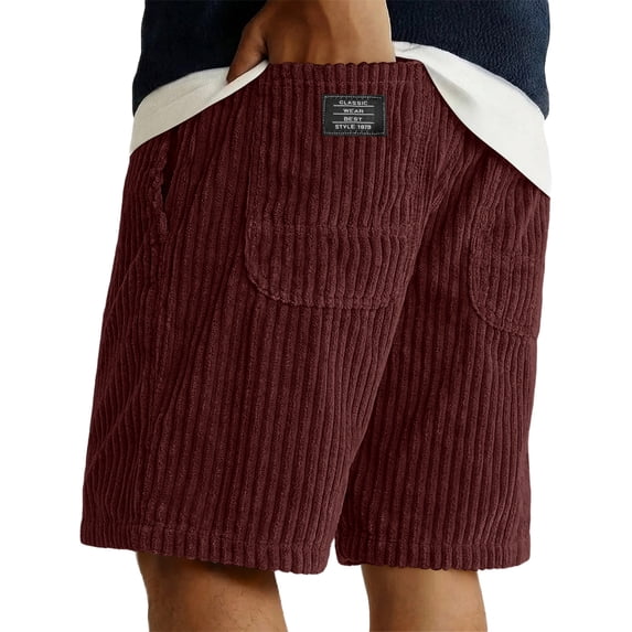 Men‘s Corduroy Shorts Casual Elastic Waistband Regular Fit Shorts Solid Color Lightweight Shorts with Pockets, L