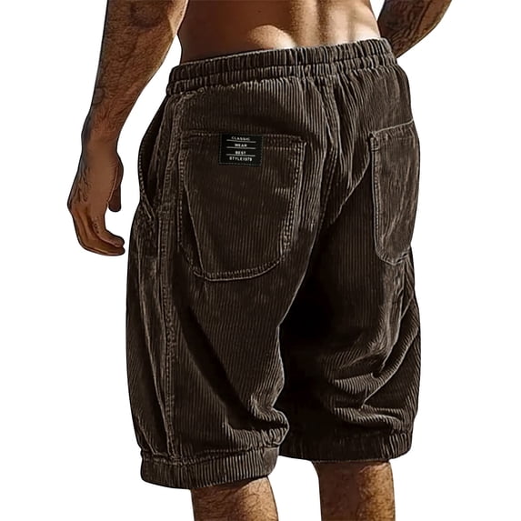 Men's Corduroy Shorts Elastic Waist Drawstring Cargo Short Multi-Pocket Lightweight Summer Casual Beach Shorts Brown 3XL