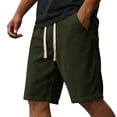 thumbnail image 1 of Men's Corduroy Shorts Loose Fit Ribbed Texture Casual Summer Beach Shorts Elastic Waist Drawstring Pockets Streetwear Lounge Shorts Army Green M, 1 of 2