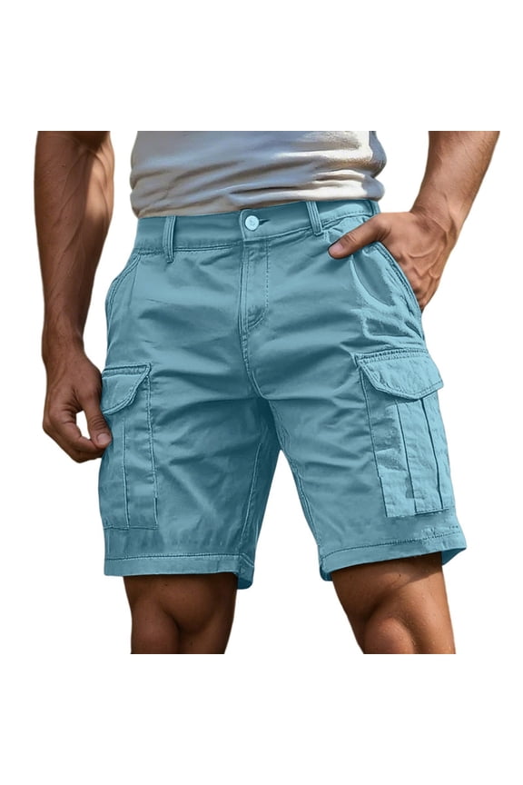 Men's Corduroy Shorts Relaxed Fit Plaid Outdoor Hiking Work Stretch Cotton Casual Shorts Breathable Fabric Ideal for Outdoor Adventures (Light Blue_02 , L)