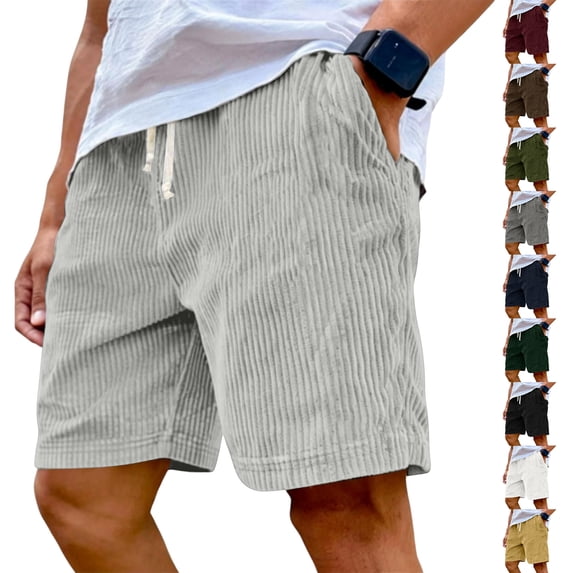 Men's Corduroy Shorts with Elastic Drawstring Waist and Side Pockets Featuring Casual Loose Fit Navy L