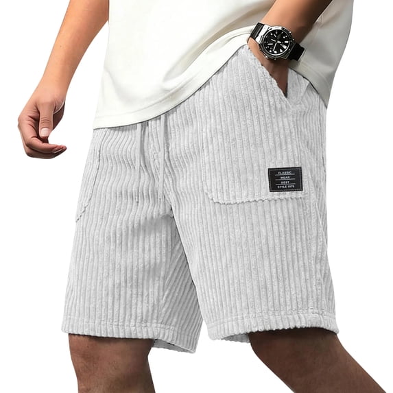 Men's Corduroy Shorts with Pockets Elastic Waist Drawstring Lightweight Vintage Casual Shorts