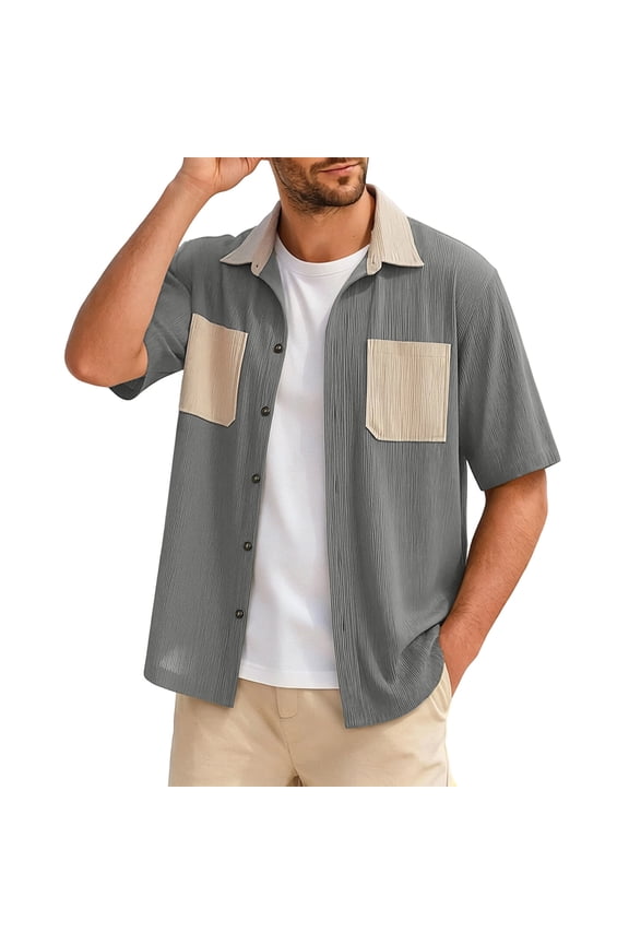 Men's Corduroy Snap Button Down Shirt Jacket Western Long Sleeve Shacket Lightweight Overshirt with Chest Pockets Gray