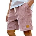 thumbnail image 1 of Men's Corduroy Solid Color Shorts Vintage Drawstring Elastic Waist Casual Shorts Straight Wide Leg Shorts, 1 of 5