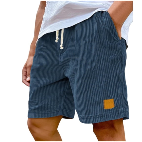 Men's Corduroy Solid Color Shorts Vintage Drawstring Elastic Waist Casual Shorts Straight Wide Leg Shorts