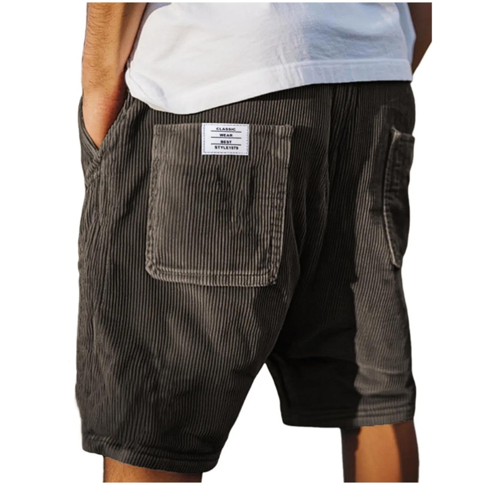 Men's Corduroy Solid Color Shorts Vintage Drawstring Elastic