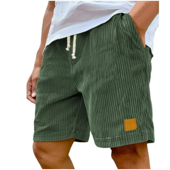 Men's Corduroy Solid Color Shorts Vintage Drawstring Elastic Waist Casual Shorts Straight Wide Leg Shorts