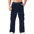 thumbnail image 1 of Men's Corduroy Sweatpants Open Bottom Drawstring Elastic Waist Lightweight Jogger Straight Sweat Trousers with Pockets (M, Navy), 1 of 8