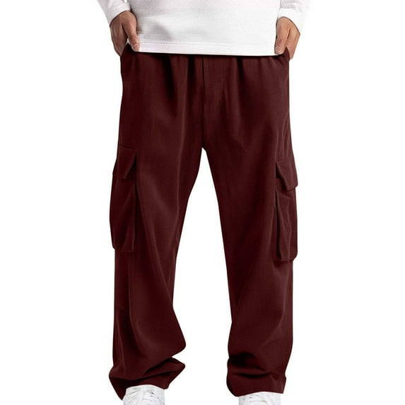 Men's Corduroy Sweatpants Open Bottom Drawstring Elastic Waist Lightweight Jogger Straight Sweat Trousers with Pockets (XL, Coffee)