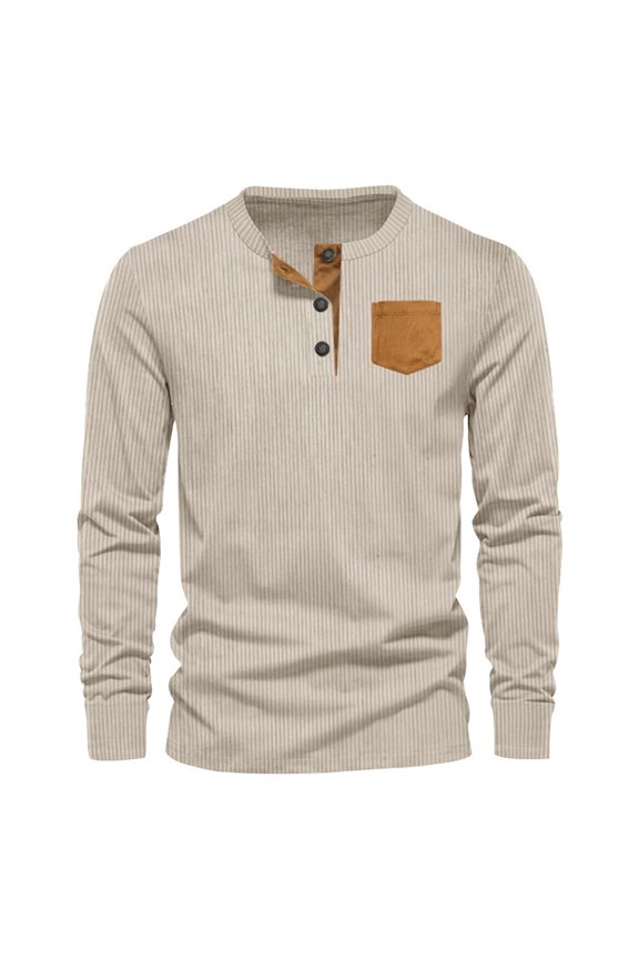 Men's Corduroy Sweatshirts Pullover Casual Long Sleeve Stand Collar Button Henley Button Sweatshirts with Pockets
