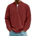 thumbnail image 1 of Men's Corduroy Sweatshirts Quarter-Zipper Casual Polo Shirts Stand Collar Long Sleeve Ribbed Golf Shirts Wine 3XL, 1 of 4