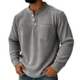 thumbnail image 1 of Men's Corduroy Tops 3-Buttons Henley Neck Pullover Knitted Casual Solid Color Long Sleeve Base Sweater Tops (M, Gray), 1 of 7