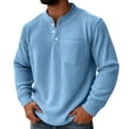 thumbnail image 1 of Men's Corduroy Tops 3-Buttons Henley Neck Pullover Knitted Casual Solid Color Long Sleeve Base Sweater Tops (S, Sky Blue), 1 of 7