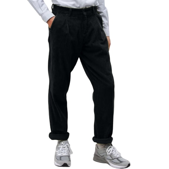 Men's Corduroy Trousers Relaxed Fit Pleated Front Full Length Casual Pants with Belt Loops and Side Pockets