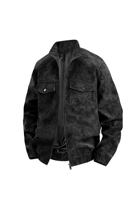 Men's Corduroy Trucker Jacket Faux Suede Bomber Jacket Fur Collar Vintage Leather Jackets Lounge Lightweight Winter Warm Fleece Lined Coat with Pockets