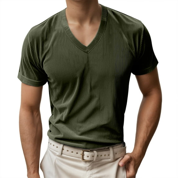 Men's Corduroy V Neck Loose Fit Casual T Shirt Soft Comfortable Breathable Summer Tee for Daily Wear Mens T-Shirts Summer Lightweight Tee Tops