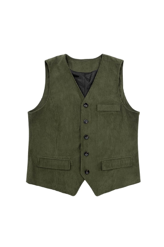 Men's Corduroy Vest V-Neck Vintage Western Cowboy Waistcoat Sleeveless Jacket Slim Fit Casual Business Dess Vests Army Green