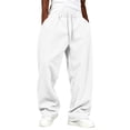 thumbnail image 1 of Men's Corduroy Wide Leg Pants Drawstring Elastic Waist Baggy Loose Fit Casual Lounge Trousers with Pockets, 1 of 5
