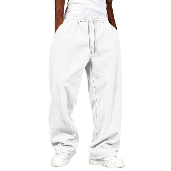 Men's Corduroy Wide Leg Pants Drawstring Elastic Waist Baggy Loose Fit Casual Lounge Trousers with Pockets