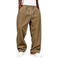 thumbnail image 1 of Men's Corduroy Wide Leg Sweatpants Baggy Elastic Waist Drawstring Pants Loose Fit Casual Streetwear Fall Winter Clothes Brown S, 1 of 5
