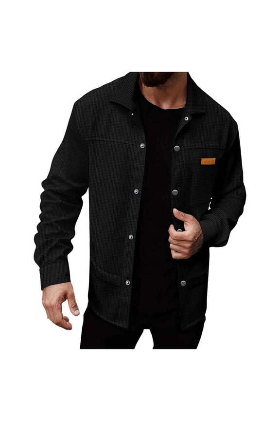 Men's Corduroy Work Shirts Jacket Long Sleeve Button Down Casual Shacket Western Shirt Jacket with Flap Pockets