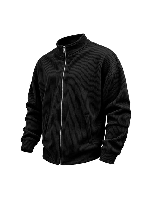 Men's Corduroy Zip Up Shacket Stand Collar Long Sleeve Corduroy Shirt MenStand Collar Coat Vintage Jackets Outerwear with Pockets