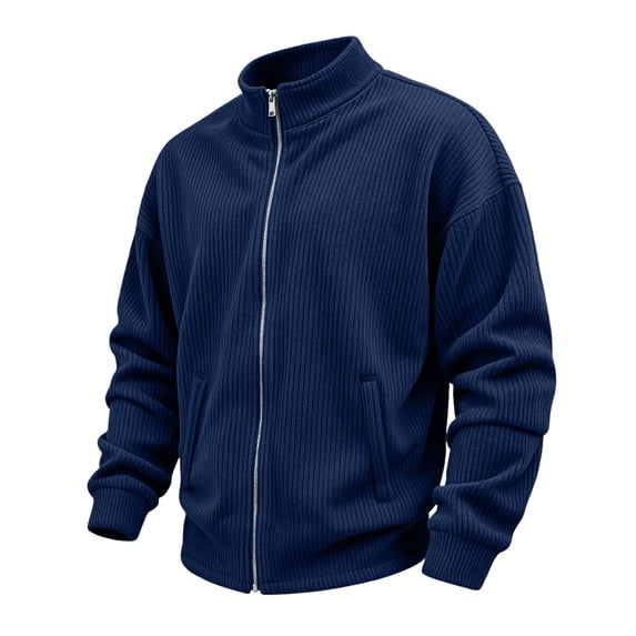 Men's Corduroy Zip Up Shacket Stand Collar Long Sleeve Corduroy Shirt MenStand Collar Coat Vintage Jackets Outerwear with Pockets