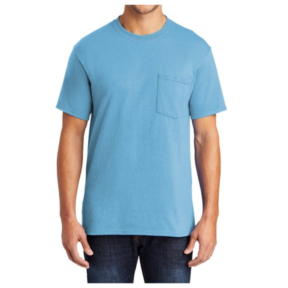 Men's Core Blend Cotton/Polyester Pocket Tee Aquatic Blue Small