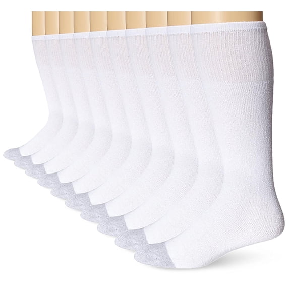 Men`s Core Value 10 Pack Over the Calf Socks, 6-12, White