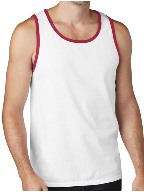 Men's Core Value Mid-weight Tanktop, Medium White/Red